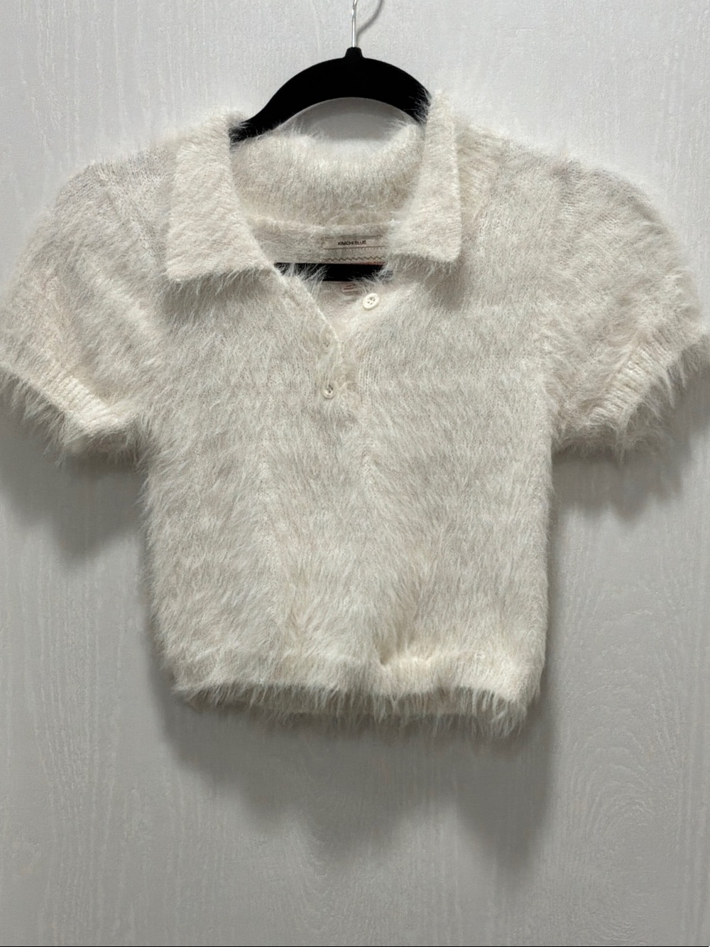 Kimchi Blue Fuzzy Ivory Short-Sleeve Polo Crop Top